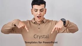  Presentation with advertisement - PPT theme having non-binary-person-standing-over background and a coral colored foreground