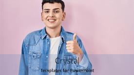  Presentation with non binary - Presentation design featuring non-binary-person-standing-over background and a  colored foreground