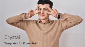  Presentation with non binary - Slide set featuring non-binary-person-standing-over background and a coral colored foreground