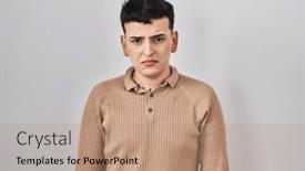  Presentation with non binary - Presentation design featuring non-binary-person-standing-over and a coral colored foreground