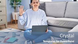  Presentation with non binary - PPT theme featuring non-binary-person-studying-using background and a ocean colored foreground