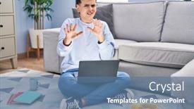  Presentation with non binary - PPT theme consisting of non-binary-person-studying-using background and a ocean colored foreground