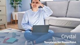  Presentation with non binary - Presentation theme with non-binary-person-studying-using background and a ocean colored foreground