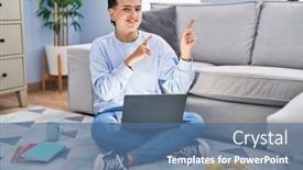  Presentation with non binary - Presentation design having non-binary-person-studying-using background and a ocean colored foreground