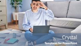  Presentation with non binary - Slide set having non-binary-person-studying-using background and a ocean colored foreground