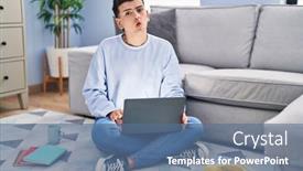  Presentation with non binary - Slide deck consisting of non-binary-person-studying-using background and a ocean colored foreground