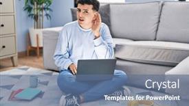  Presentation with person listening - Slide set having non-binary-person-studying-using background and a ocean colored foreground