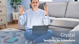  Presentation with eight - PPT theme having non-binary-person-studying-using background and a ocean colored foreground