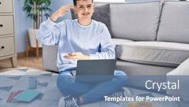  Presentation with non binary - PPT theme featuring non-binary-person-studying-using background and a ocean colored foreground