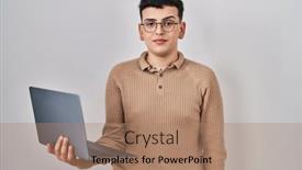  Presentation with non binary - Slide set enhanced with non-binary-person-using-computer background and a coral colored foreground