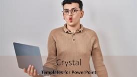  Presentation with non binary - PPT layouts with non-binary-person-using-computer background and a coral colored foreground