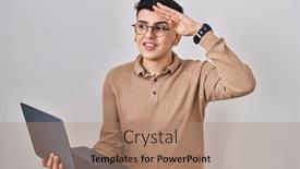  Presentation with non binary - Presentation theme featuring non-binary-person-using-computer background and a coral colored foreground