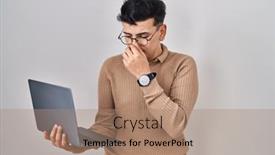  Presentation with non binary - PPT theme having non-binary-person-using-computer background and a coral colored foreground