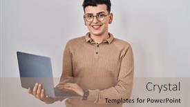  Presentation with non binary - Slides featuring non-binary-person-using-computer and a  colored foreground