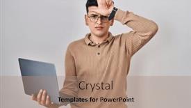  Presentation with non binary - Presentation theme with non-binary-person-using-computer background and a  colored foreground