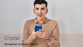  Presentation with non binary - PPT theme enhanced with non-binary-person-using-smartphone background and a coral colored foreground