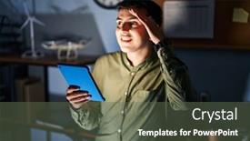  Presentation with non binary - Presentation theme featuring non-binary-person-using-touchpad background and a tawny brown colored foreground