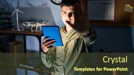  Presentation with non binary - Slide deck consisting of non-binary-person-using-touchpad background and a  colored foreground