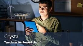  Presentation with forefinger - Slides having non-binary-person-using-touchpad background and a ocean colored foreground