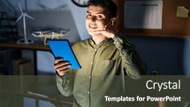  Presentation with non binary - PPT theme enhanced with non-binary-person-using-touchpad background and a tawny brown colored foreground