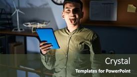  Presentation with emotion - Slide set consisting of non-binary-person-using-touchpad background and a tawny brown colored foreground