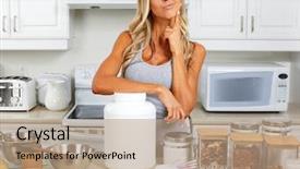  Presentation with gmo - Colorful slide deck enhanced with non gmo - happy girl with protein jar backdrop and a coral colored foreground