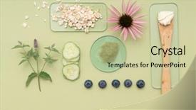  Presentation with natural ingredients - PPT theme featuring non gmo - natural cosmetic ingredients background and a soft green colored foreground