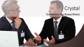  Presentation with discussion - Cool new theme with non specialist - business professionals having a discussion backdrop and a light gray colored foreground