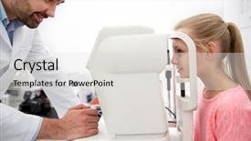  Presentation with eye desieases - PPT theme with non specialist - optician with tonometer and patient background and a  colored foreground