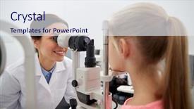  Presentation with clinic - Audience pleasing PPT theme consisting of non specialist - optician with tonometer and patient backdrop and a  colored foreground