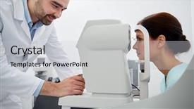  Presentation with eye desieases - Cool new presentation design with non specialist - optician with tonometer and patient backdrop and a light gray colored foreground