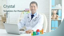  Presentation with pediatrician - PPT theme having non specialist - pediatrician working at his office background and a sky blue colored foreground