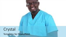  Presentation with children doctor african - Presentation enhanced with non specialist - professional african doctor with tablet background and a light blue colored foreground