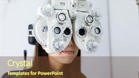  Presentation with medical eye - PPT theme having non specialist - woman doing eye test background and a tawny brown colored foreground