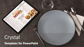  Presentation with tableware - Colorful presentation theme enhanced with non stop order online pizza menu with tableware concept backdrop and a dark gray colored foreground