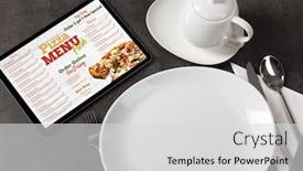  Presentation with tableware - Cool new slide set with non stop order online pizza menu with tableware concept backdrop and a light gray colored foreground