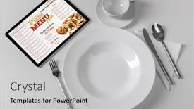  Presentation with tableware - Colorful slide deck enhanced with non-stop-order-online-pizza backdrop and a light gray colored foreground