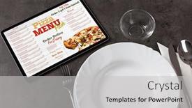  Presentation with tableware - PPT layouts having non-stop-order-online-pizza background and a light gray colored foreground
