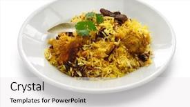  Presentation with hyderabadi biryani - Presentation with non veg - hyderabadi chicken biryani indian cuisine background and a white colored foreground