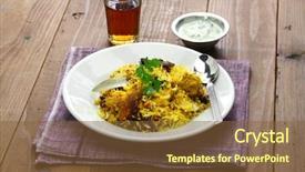  Presentation with hyderabadi biryani - Slide set with non veg - hyderabadi chicken biryani indian cuisine background and a tawny brown colored foreground