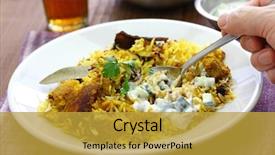  Presentation with hyderabadi biryani - PPT theme having non veg - hyderabadi chicken biryani indian cuisine background and a gold colored foreground