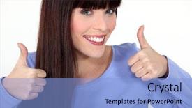  Presentation with verbal - Cool new presentation theme with non verbal communication - attractive woman giving two thumbs backdrop and a light blue colored foreground