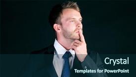  Presentation with manager thinking - Slides enhanced with non verbal communication - business man or manager background and a navy blue colored foreground