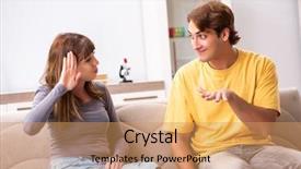  Presentation with verbal - Slide deck enhanced with non verbal communication - woman and man learning sign background and a coral colored foreground