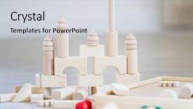  Presentation with wooden building blocks - Slide deck consisting of noname wooden bulding blocks building background and a light gray colored foreground