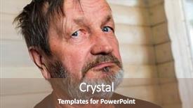  Presentation with elderly icon - Slide deck with nonsense - elderly bearded man face background and a coral colored foreground