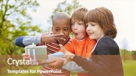  Presentation with stick kids - Colorful presentation theme enhanced with nonsense - three kids making faces backdrop and a coral colored foreground