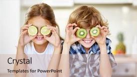  Presentation with eyes kids - Presentation theme consisting of nonsense - two kids in kitchen hiding background and a soft green colored foreground