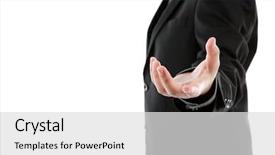  Presentation with 3d man business leader - Slides with nonverbal - open hand of business man background and a light gray colored foreground