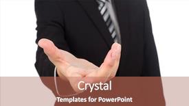  Presentation with business man climbs up to the top of 3d success stairs steps - Beautiful presentation theme featuring nonverbal - open hand of business man backdrop and a coral colored foreground